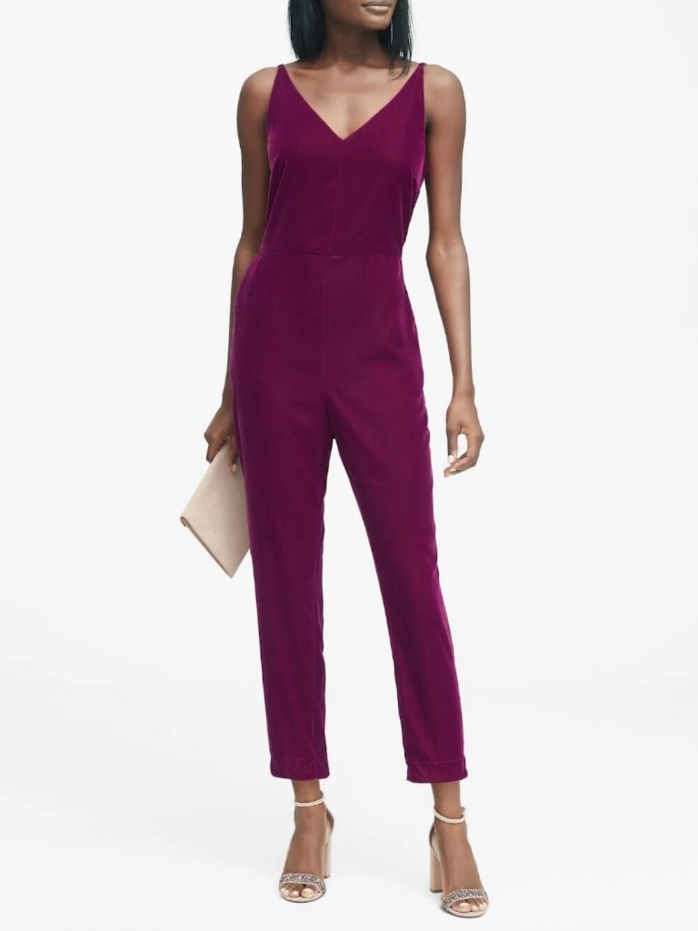 Banana Republic Burgundy Red Velvet V-Neck Cami Jumpsuit Size 6 Holiday NWT
